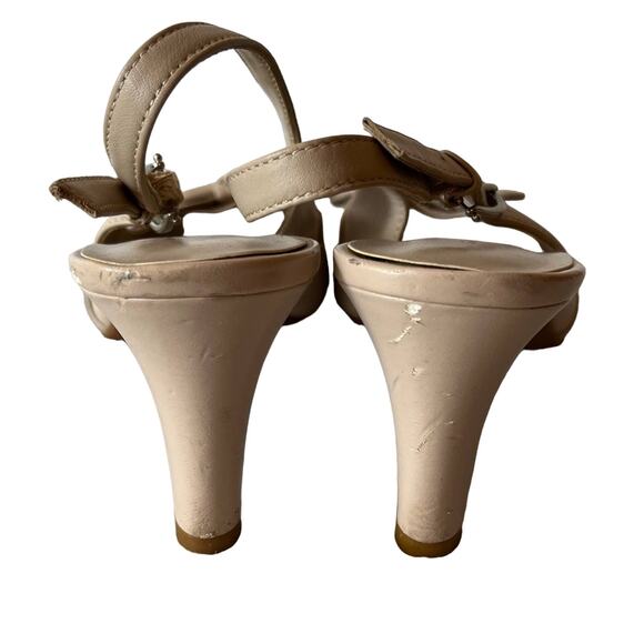 Etienne Aigner Vivica Tan Matte Leather Peep Toe Slingback Heels Sandals sz 8.5 - Picture 6 of 8